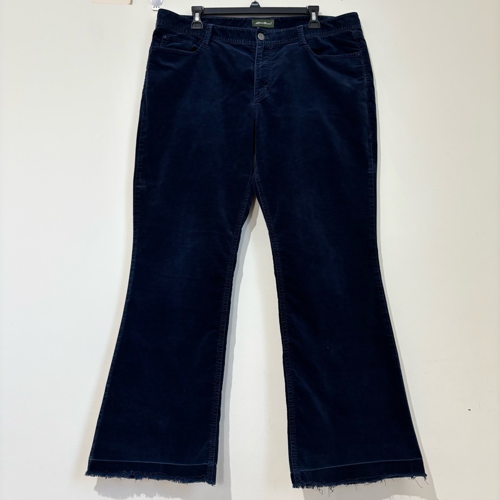 Vintage Eddie Bauer Cowgirl 16 High Rise Navy Raw Hem Flare Leg Corduroy Pants